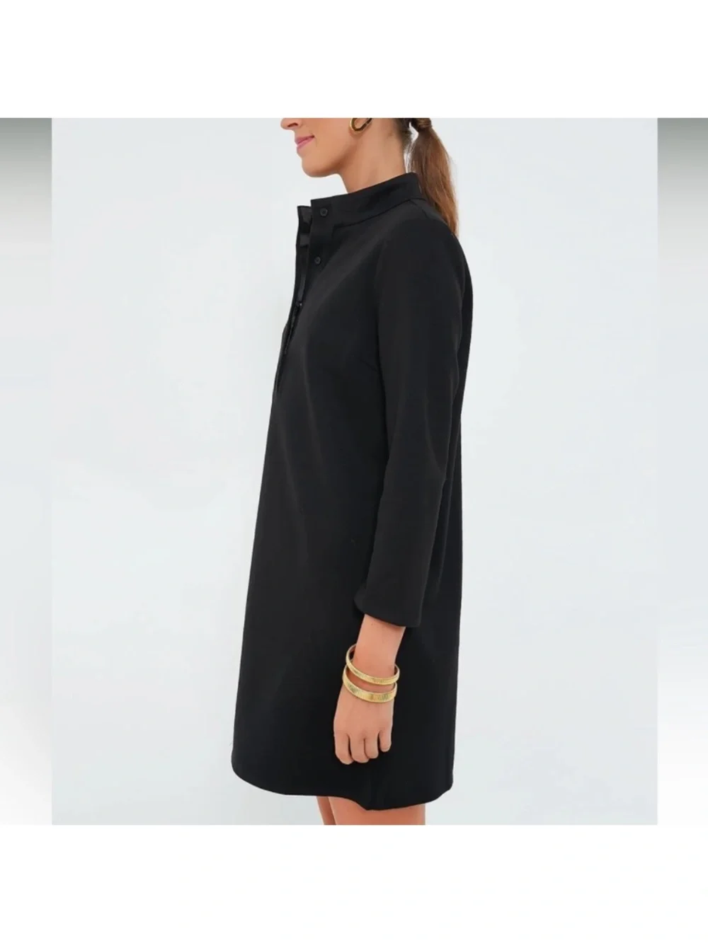 Tuckernuck Avery Dress XS Black Shift Dress Long Sleeve Classic Preppy Mini - Picture 3 of 13
